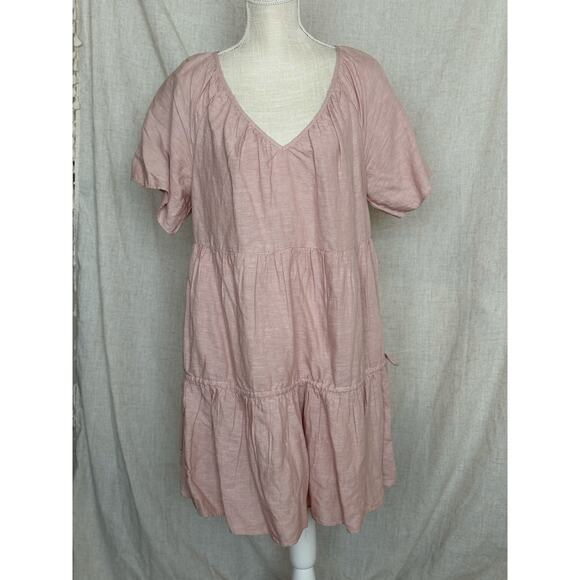 Madewell Linen Blend Lorelai Mini Dress Dusty Blush Pink Size L - Picture 5 of 12